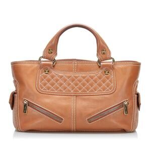 Celine Boogie Bag Tan Quilted Calfskin Top Handle Boston Satchel Handbag